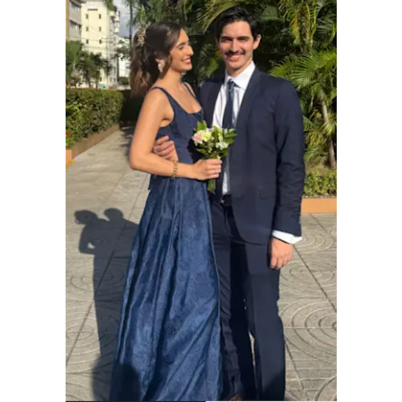 Lulus Navy Jacquard Tie-Back with Pockets Perfected Aura  Maxi Dress Size L - Picture 8 of 13